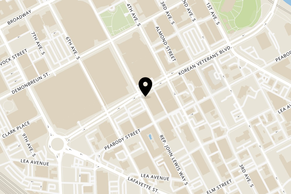 Map showing the location of Calacas Mexican Cuisine on 411 Korean Veterans Blvd in Nashville
